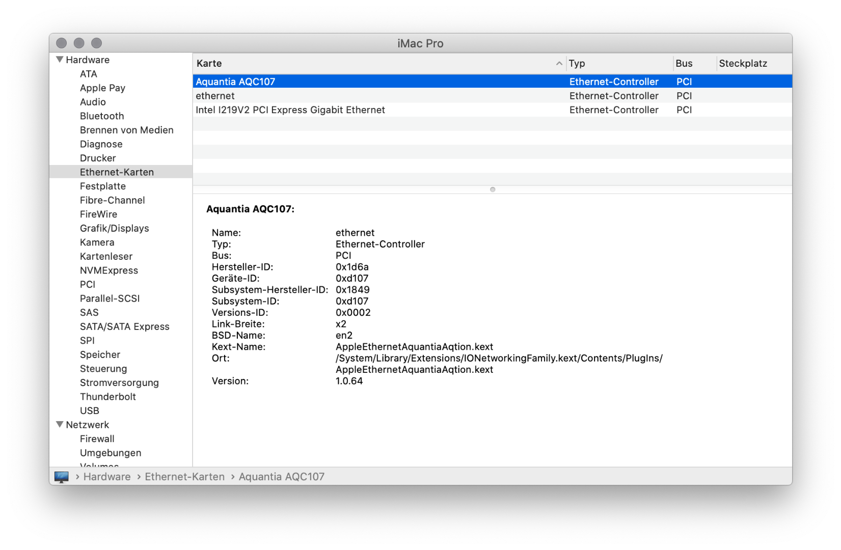 10 Gbit Netzwerkkarte Lauft Nicht Aquantia Aqc 107 Post Install Allgemein Hackintosh Forum Deine Anlaufstelle Fur Hackintosh Mehr