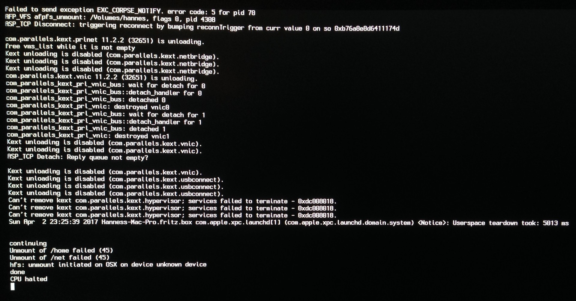 Hackintosh Failed To Send Exception Exc Corpse Notify